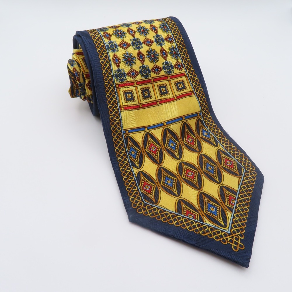 Angelo Litrico Silk Tie Blue Red Gold Baroque 3.75' Wide 58" Long Italy